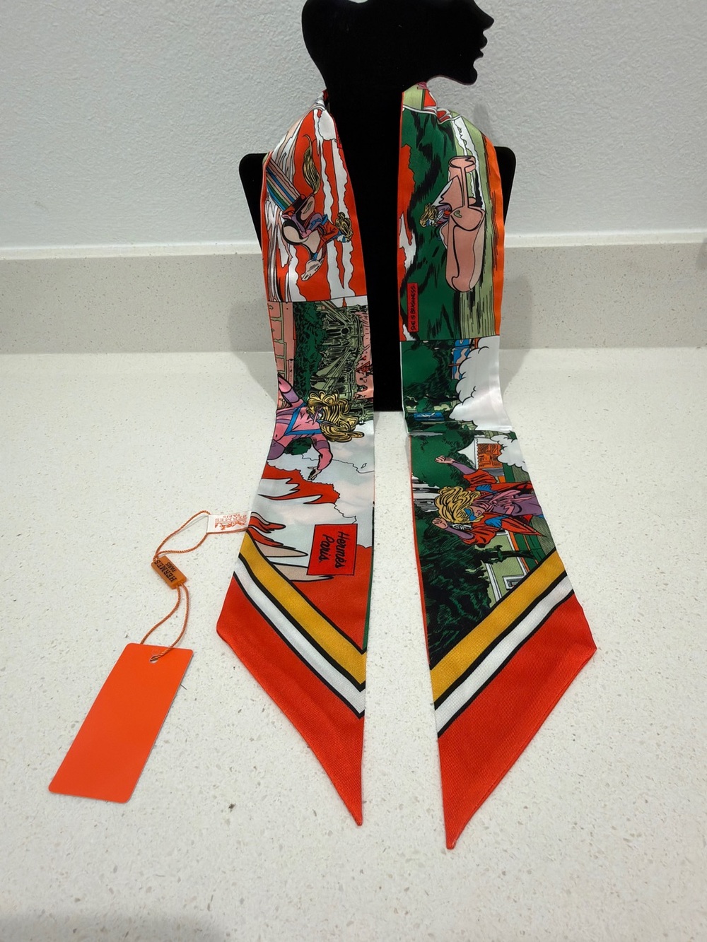 Silk Twilly Scarf in Orange Multi
